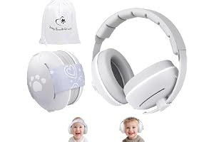 GUKOY 2-i-1 hjärtform bullerskydd baby öronmuffar upp till 48 månader, hörselskydd baby bullerskydd upp till 25 dB, elastiskt och justerbart halkskydd pannband, perfekt för sömn, resor