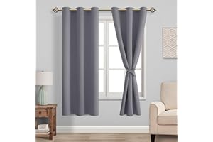 JIUZHEN Blickdicht Vorhänge Gardinen Ösenvorhang für Schlafzimmer Wohnzimmer,Grau Verdunkelungsvorhang,2 Stück,137x117cm(HxB)