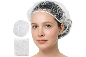 LAFEFE 100PCS Disposable Shower Caps,Waterproof Hair Caps,Multi-Purpose Thickened Plastic Elastic Bath Caps for Women, Home Use,Hair Salon, Spa, Travel, Hotel, Shower（White）