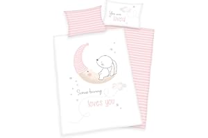 Arle-Living 3 TLG. Baby Flanell Bettwäsche Wende Motiv: kleines Häschen - 100x135 cm + 40x60 cm + 1 Spannbettlaken 70x140 cm (Flanell)