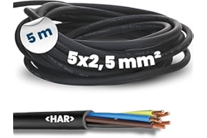 Kalitec H07RN-F 5 x 2,5 mm² Cable de Goma Con Conductor de Protección Para Exteriores I Eléctrico Negro Flexible I Resistente a Los Rayos UV y Al Aceite I Cable de Conexión 5G2,5