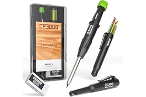 ‎NICPRO Nicpro Zimmermannsbleistift mit Anspitzer, CP3000 Tieflochmarker Bleistifte mit 6 Minen in einem Minenspender, Tiefloch-Druckbleistift für den Bau, robuste Zimmermannswerkzeuge für die Holzbearbeitung