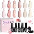 Beetles Gel Polish Nail Set 6 Colors,Old Money Collection Glitter Gel Nail Kit Nude Jelly Transparent Soak Off UV LED Manicure Kit for Women Girls