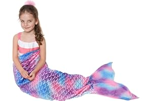 Catalonia Classy Mermaid Tail Wearable Blanket Gift, Soft Flannel Fleece Mermaid Sleeping Bags for Kids Girls All Seasons, Colorful Scale Snuggle Blanket Birthday Gift, 155 x 51 cm