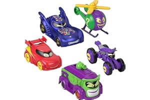 Fisher-Price DC Batwheels Metalowe pojazdy 5-pak w skali 1:55 Batmobil Bam, Redbird, Prank, Bibi i Quizz, metalowe pojazdy Batcast Metal, dla dzieci od 3 roku życia, HML21