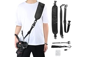 DGUSO Sangle Appareil Photo Courroie Appareil Photo avec 2 Poches et Boucle à Dégagement rapide,Ensemble de Bandouliere Appareil Photo et Sangle Poignet Appareil Photo pour Nikon Canon Sony Fuji DSLR Camera
