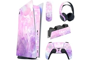playvital Pink Watercolor Full Set Skin Decal for ps5 Console Digital Edition,Sticker Vinyl Decal Cover for ps5 Controller & Charging Station & Headset & Media Remote
