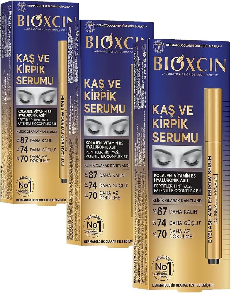Bioxcin Kaş ve Kirpik Serumu – BioComplex B11, Hyaluronik Asit, Hint Yağı ve Peptit İçerikli – Gürleştirici ve Uzatıcı Etki – 10 ml (3 paketi)