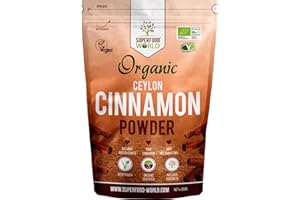 SUPERFOOD WORLD Organic Ceylon Cinnamon Powder 300g - Premium Quality True Organic Certified Ceylon Cinnamon - Powerful Natural Superfood Spice Ideal Powdered Seasoning for Cooking, Desserts, Tea & Treats