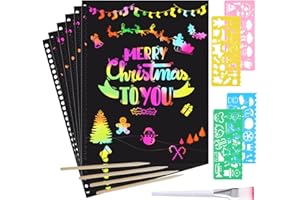 OFFCUP Carte a Gratter, 2 Pack Scratch Art Notes Dessin Gratter Magic Scratch Book pour Enfant avec 4 Règles de Gabarit de Dessin et 4 Stylets en Bois pour Écriture, Jeux, Dessins (19.5 * 26cm)