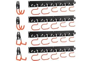 Aofesel Porte-outils de Jardin, Support à Outils Mural avec Rail 4x40 cm, 20 Crochets, 4 Crochets Robustes, pour Garage, Remise à Outils, Cave, Débarras, Jardin, Rangement d'outils de Jardin (Jaune)