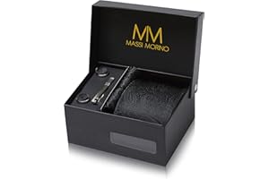 Massi Morino Tie and Pocket Square Set Men incl. Cufflinks, Tie Pin and Gift Box - Men's Tie Set for Wedding