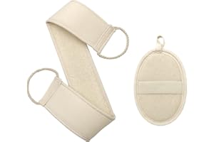 Pinkiou Loofah Back Scrubber, sangle de bain en luffa avec coussinet éponge Luffa, exfoliant bio exfoliant pour le dos pour hommes femmes