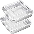 E-far 8 x 8-Inch Baking Pan with lid, Square Cake Brownie Baking Pans Stainless Steel Bakeware Set of 2, Non-toxic & Healthy, Easy Clean & Dishwasher Safe - 4 Pieces(2 Pans + 2 Lids)