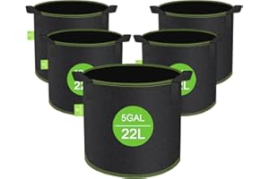 CNMTCCO Stofftöpfe, 5 Stück Pflanzsack 20L+10% = 22 L Grow Töpfe, Hochbelastbare Verdickte Stofftopf mit Griffen, Vliesstoff pflanzentopf Pflanzsack für Terrasse Balkon ＆ Garten (5 Gallonen)