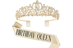 FELEA Corona Compleanno Diadema e Fascia per compleanno da Donna, Oro Tiara Regina Regalo Compleanno Ragazze Birthday Girl Sash Birthday Queen Fascia per Spose Concorsi di Bellezza Feste Compleanni