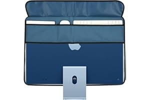 Monitor Dust Cover for iMac 24”, TXEsign PU Leather Protective Screen Dust Cover Sleeve with Rear Pocket Compatible with iMac 24 inch (24 Inch, Navy Blue-New Upgrade PU)