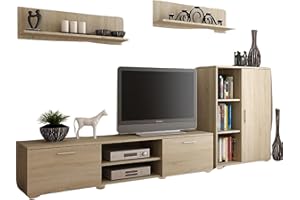 Per la vita Sonoma Szopen meblościanka sonoma – nowoczesny zestaw do salonu w kolorze Sonoma – nowoczesne meble z wbudowaną szafką do salonu, szafką pod telewizor, kredensem i regałem ściennym