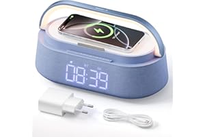 COLSUR Radio Despertador Digital con Carga Inalambrica, FM Radio con Puerto de carca USB, Altavoz Bluetooth, Pantalla LED Ajustable, Despertador de Luz Nocturna, Regalos para Hombre Mujer