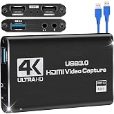 HDMI to USB 3.0 Video Capture Kartı Ses ve G&ouml;r&uuml;nt&uuml; Yakalama | 4K 60FPS G&ouml;r&uuml;nt&uuml; Aktarma, Ekstra G&uuml;&ccedil; Gerektirmez, PS3 PS4 PS5 X