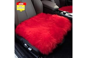 Sisha-A Sheep Wool Seat Cushion Cover Winter Warm Natural Wool Car Seat Covers Universal Fit for Most Car, Truck, SUV, or Van Front Red