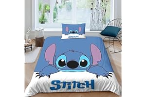 LENTLY Stitch Copripiumino Stampa Di 3D Cartoon Biancheria Da Letto 3 Pezzi Incluso E Federe Con Cerniera Microfibra Per Ragazzi E Ragazze Single（135x200cm）