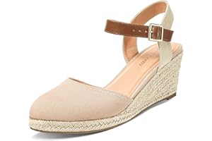 PIZZ ANNU Womens Wedge Sandals Ankle Strap Ladies Espadrilles Wedges Summer Buckle Mid-Heel Platform Closed Toe Shoes Size 3-9