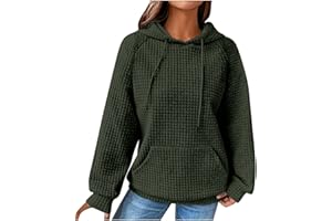 EMATOP Damen Baumwolle Hoodie Causal Langarm Kapuzenpullover Herbst Winter Warm Pullover Vintage Bunte Print Sweatshirt mit Kapuze Pulli Oberteile Mode Waffel Kapuzenpulli mit Taschen Outwear