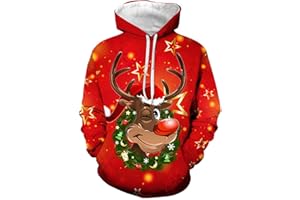 GÉNÉRIQUE Pull de Noel Homme avec Poche Hoodie Chirstmas 3D Print Pullover Casual Hoodie Jumper Fête de Noël à Manches Longues Pull Noël avec Poche Kangourou Créatif Mode Funny Sweatshirts 2025(S-6XL)