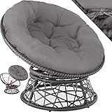 TecTake®, Poltrona Rotonda in Rattan Girevole, Cuscino Confortevole, Sedia da Esterno, Giardino, Terrazzo, Stabile e Durevole