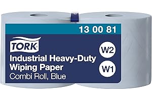 Tork 130081 Papel de secado extra fuerte para la industria/2 paquetes/3 capas/Paños de papel compatibles con el sistema W1 y W2/Premium/2 bobinas x 119 m de largo/azul, 2 x 119 m