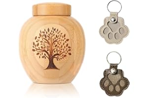 LIULINY 3 Pezzi Piccola Urna per Cenere in Bambù, Mini Urna per Ceneri Cane, Animali Domestici Urne per Animali Domestici per Cani o Gatti, Intagliate con Motivo Dell'albero Della Vita