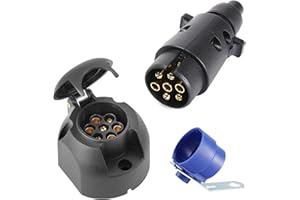 SPARKMOTO Prise Remorque 7 Broches Male Et Prise Remorque 7 Broches Femelle Étanche,12V Prise pour Remorque 7 Broches Prise pour Attelage Voiture Camion RV,avec Support de fiche Remorque bleu(SK0703B)