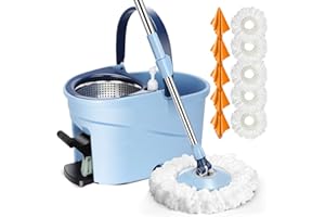 Myiosus Juego de Fregona con Cubo, Cubo Fregona con Pedal Escurridor, Mango Telescópico de 145 cm, Mopas de Limpieza Suelos con Cubo – Enviar 5 Cabezas de Microfibra y 5 Paños