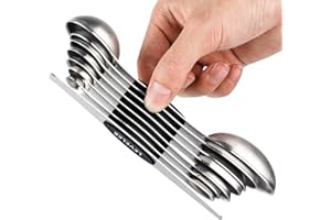YELLRIN Lot de 8 cuillères à mesurer magnétiques en acier inoxydable double face - Cuillères à café et cuillères à soupe empilables - pour mesurer les ingrédients secs et liquides