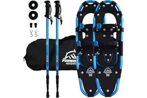FunWater Lightweight Snow Shoes for Men Women Aluminium Snow Shoes with Adjustable Size Hiking Poles, Mountain Equipment Hiking on Snow Non-Slip Snow Shoe Set with Carry Bag 21 inches / 25 inches / 30 inches, Blue/Red/Black and Children's Version