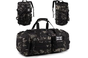 BUNNYCHIC Tactical Gym Bag for Men，50L Large 3 in 1 Sports Duffle Bag with Shoes Compartment for Travel,Water Resistant Travel Backpack Weekender Overnight Bag with Wet Pocket for Women
