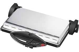 Steba Kontaktgrill, Made in Germany, Selbstjustierendes „3D“- Scharnier, vielseitig einsetzbar: Kontaktgrillen, Überbacken, BBQ-Grillen, PG 4.3, Edelstahl