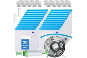 TIOPY 20 Pezzi Filamento per stampante 3D kit di sacchetti per il vuoto, 30x34 cm Riutilizzabile Sacchetti sigillati sottovuoto, 20 essiccatori, 1 pompa manuale, 2 Clip per cerniere, per PLA ABS