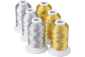 Simthread 6 bobine di filo metallico per macchina da ricamo (3 oro + 3 colori argento) 500 m (550Y) per ricamo e cucito decorativo