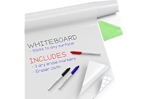 Kassa Large Whiteboard Wall Sticker Roll - 17.3" x 96” (8 Feet) - 3 Dry Erase Board Markers Included - Adhesive White Board Wallpaper for Fridge, Office & Kids Room - Peel and Stick Paper Decal