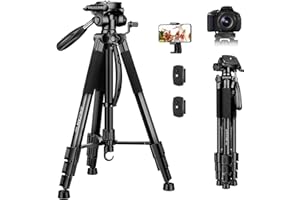 JOILCAN Trépied pour appareil photo reflex numérique Canon Nikon - Support de voyage léger en aluminium - Charge de 5 kg - Avec support universel pour téléphone et 2 plaques rapides