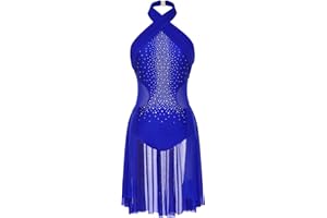 CHICTRY Women's Lyrical Dance Costume Halter Neck Rhinestone Modern Contemporary Dance Dress