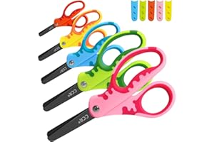 CCR Tijeras de Seguridad para Niños, 13.5cm con Recubrimiento Negro y Funda, Agarre Suave para Hogar, Escuela y Manualidades, Paquete de 5
