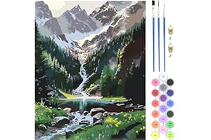 QENSPE Mountain Scenery Paint by Numbers for Adults, Beginner Painting by Number Kits On Canvas, DIY Color Oil Painting Acrylic Paints, Frameless Home Wall Decor 40x50cm/16x20in