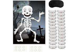 FEPITO Pin The Teeth on The Skeleton Skull Halloween Party Game con Adesivi per Denti 24 Pezzi per bomboniere di Halloween, Decorazioni di Halloween