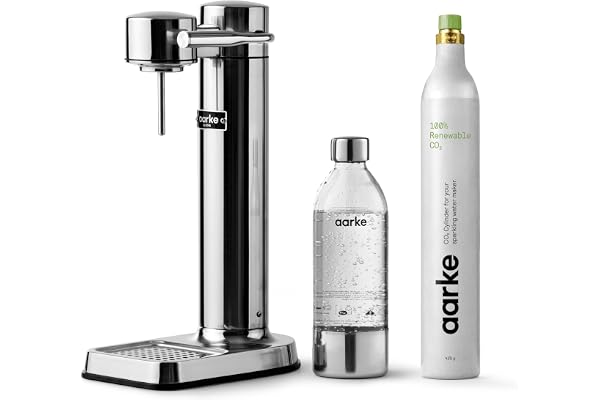 Aarke Carbonator 3, maskin för kolsyrat vatten i rostfritt stål, stålfinish + 60-liters cylinder med förnybar CO2