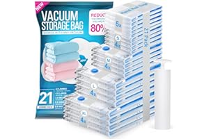 BoxLegend Vakuumbeutel für Kleidung & Bettdecken 21 Stück, 4 XL + 4 L + 4 M + 4 S + 5 Rollen Mit Handpumpe, Platzsparende Aufbewahrungsbeutel für Reisen, Umzug & Kleiderschrank-Organisation