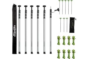GARDEN V PRO Lot de 6 poteaux télescopiques pour bâche | Tiges de rechange réglables en aluminium, portables et légères pour tente de tente, auvent, camping en plein air, randonnée, randonnée et toit + 8 piquets