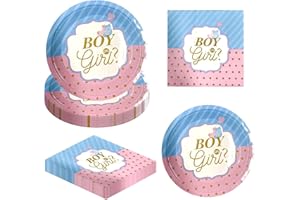 AINIUNIU Boy or Girl Gender Reveal Party Teller Set, 16 Gäste Gender Reveal Party Geschirr Pappteller Servietten, für Babyparty Gender Reveal Party Tischdeko